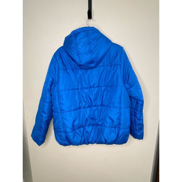 Larry Levine Womens Blue Puffer Jacket Hooded Full-Zip L Lightweight Winter Coat - Picture 3 of 7
